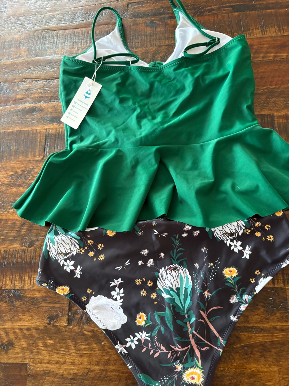 Beachsissi 2 piece swim - Green Peplum Top with Tie Front & Floral Bottom - Picture 3 of 5